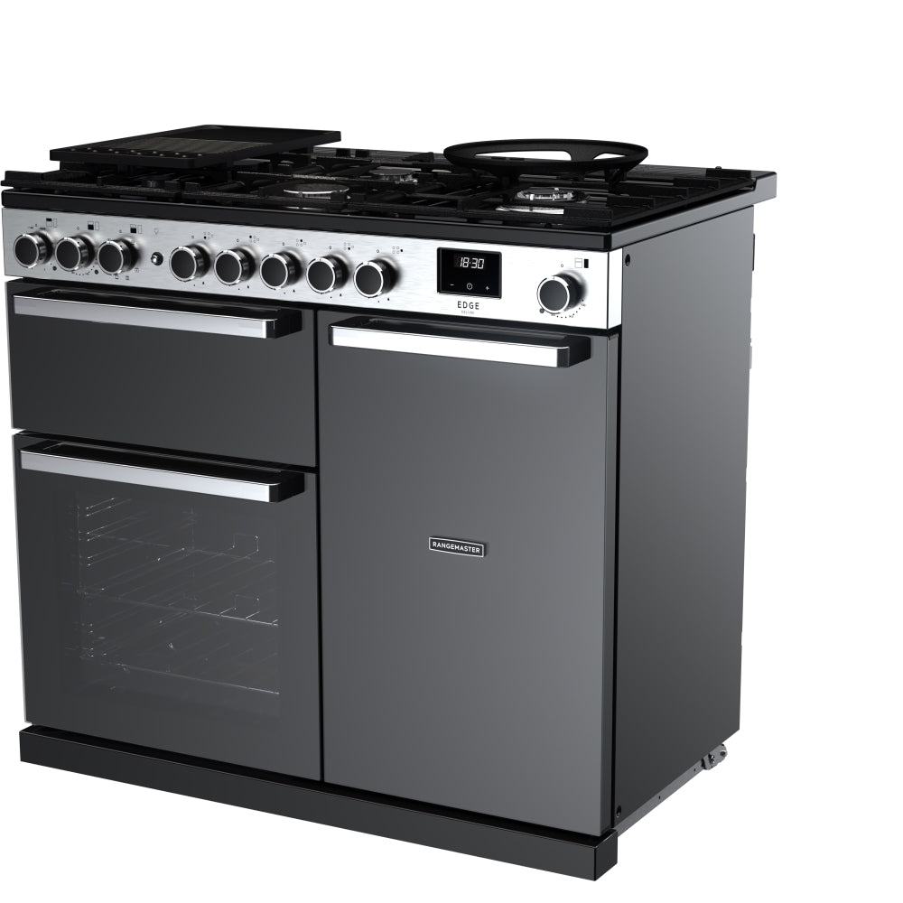 Rangemaster EDDL100DFGBLK/CM1 Edge Deluxe Black Glass / Chrome 100cm Dual Fuel Range Cooker - product image 2
