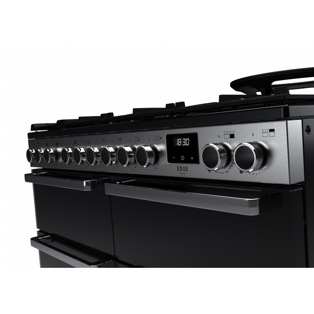 Rangemaster EDDLB110DFGBLK/CM1 Edge Deluxe Black Glass / Chrome 110cm Dual Fuel Range Cooker - product image 3