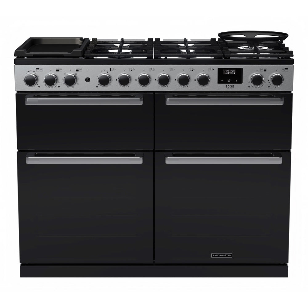 Rangemaster EDDLB110DFGBLK/CM1 Edge Deluxe Black Glass / Chrome 110cm Dual Fuel Range Cooker - product image 1