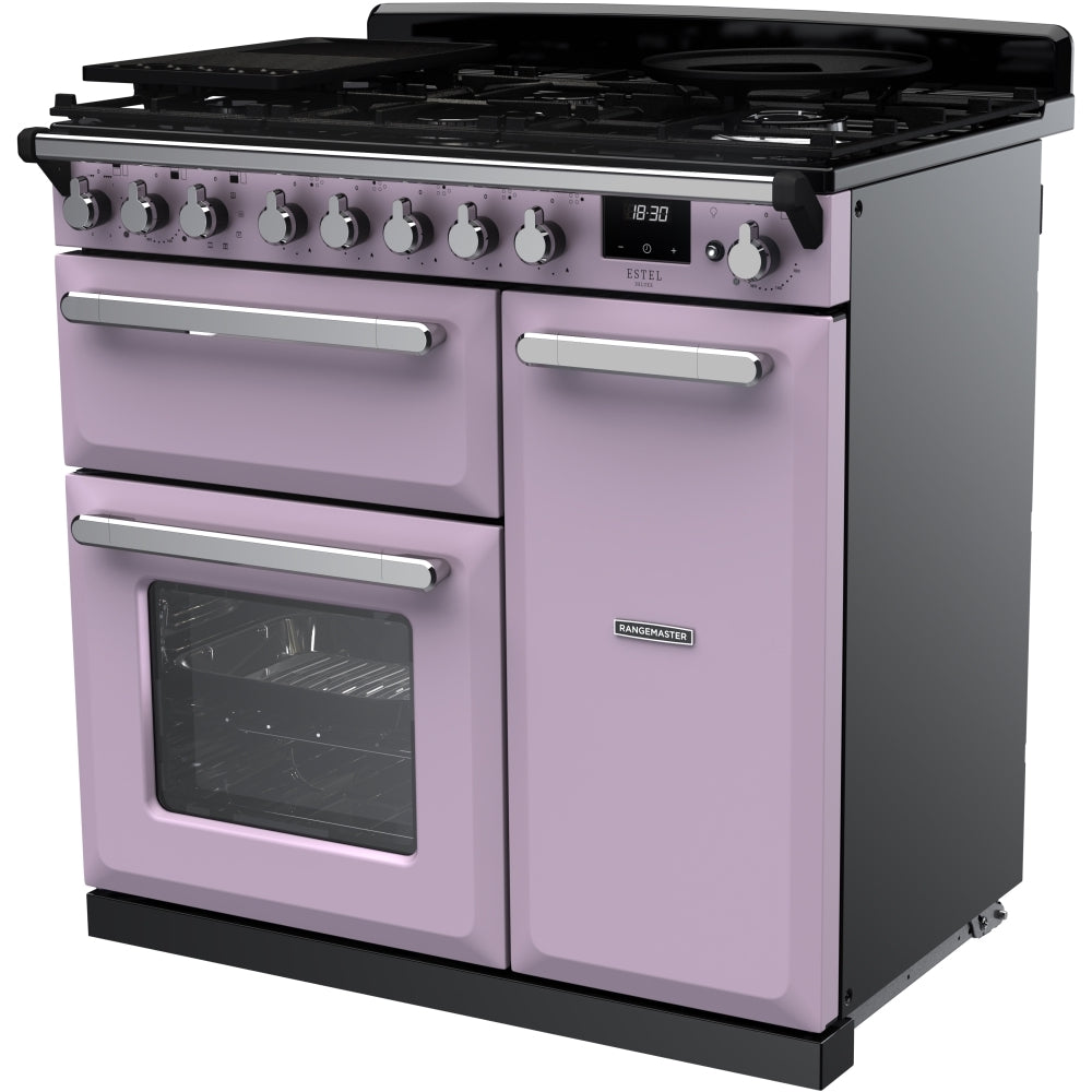 Rangemaster ESDL90DFPHTH/CM1 Estel Deluxe Heather / Chrome 90cm Dual Fuel Range Cooker - product image 2