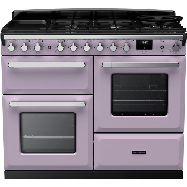 Rangemaster ESDLO110DFPHTH/CM1 Estel Deluxe Heather / Chrome 110cm Dual Fuel Range Cooker - product image 1