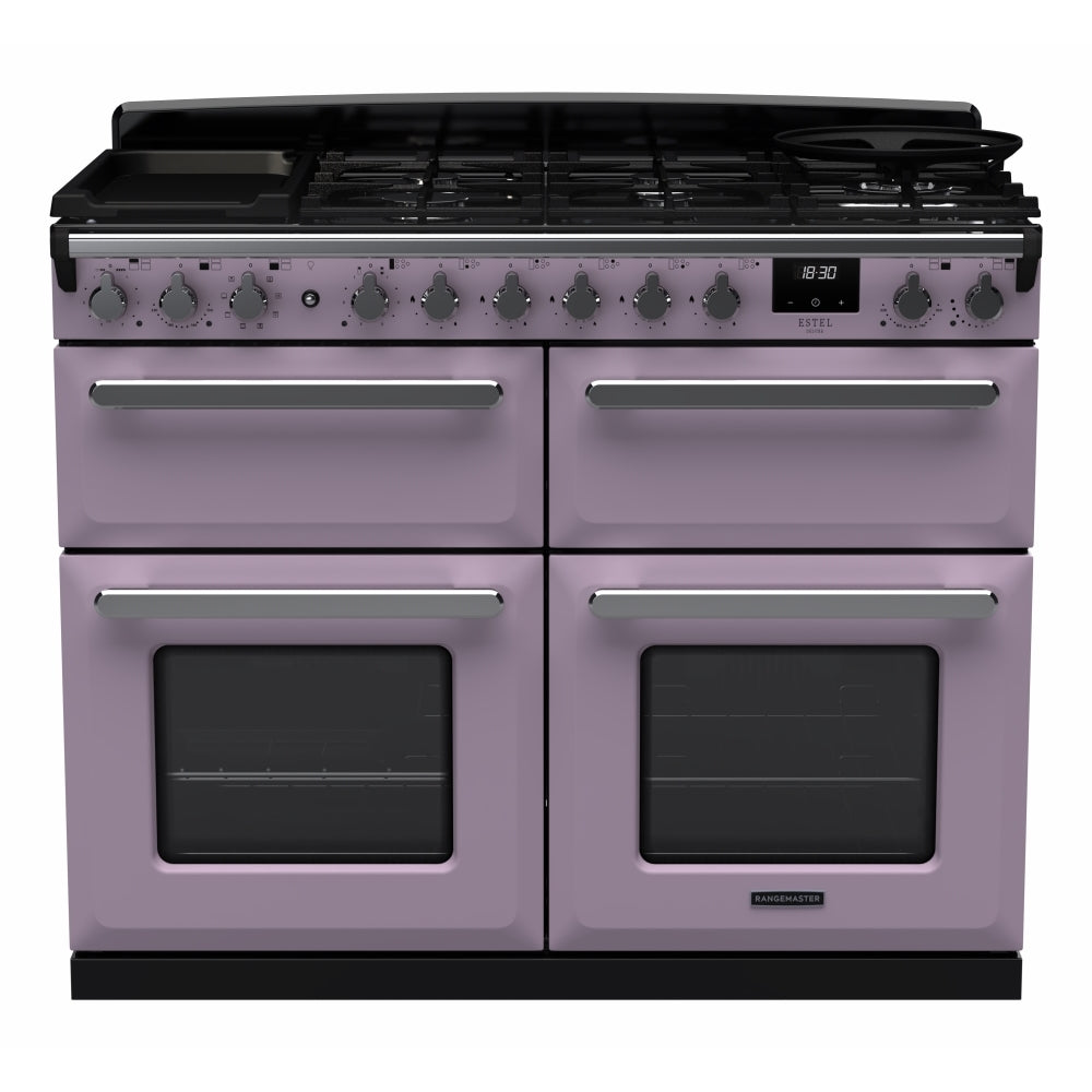 Rangemaster ESDLB110DFPHTH/CM1 Estel Deluxe Heather / Chrome 110cm Dual Fuel Range Cooker - product image 1