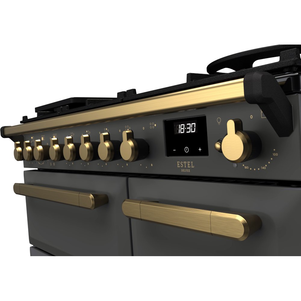 Rangemaster ESDL90DFPSLT/AB1 Estel Deluxe Slate / Antique Brass 90cm Dual Fuel Range Cooker - product image 3
