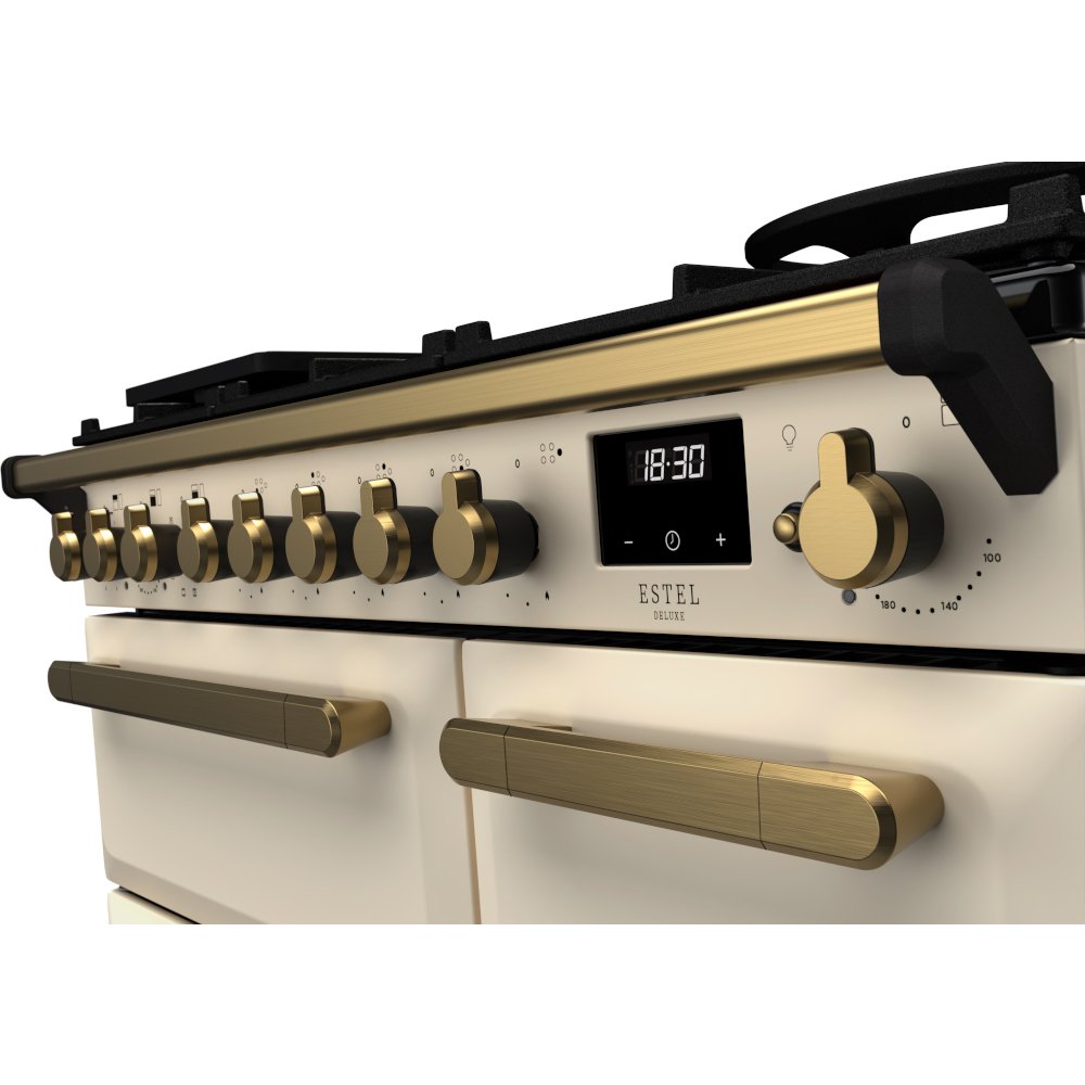 Rangemaster ESDL90DFPPCR/AB1 Estel Deluxe Pale Cream / Antique Brass 90cm Dual Fuel Range Cooker - product image 3