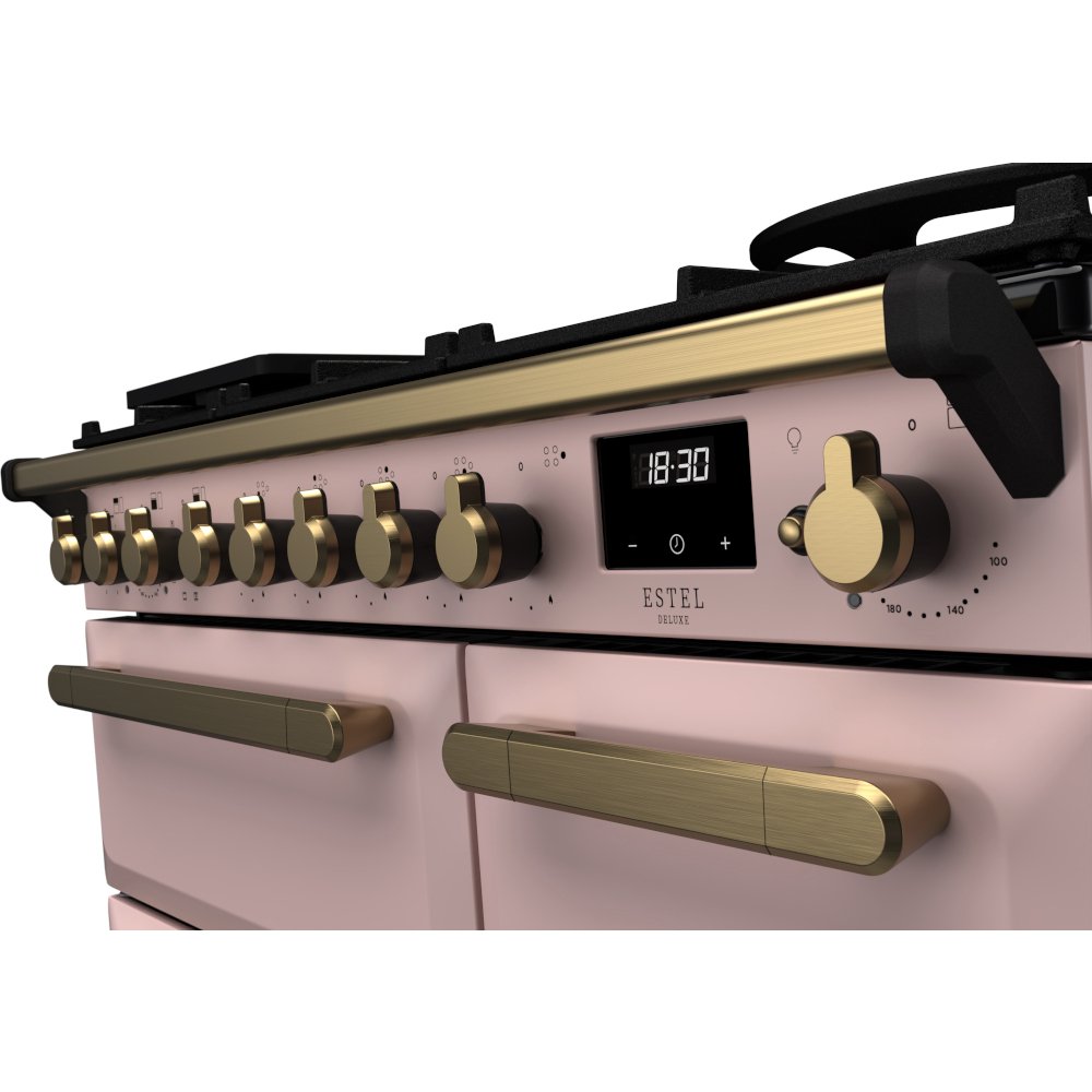 Rangemaster ESDL90DFPPPK/AB1 Estel Deluxe Pale Pink / Antique Brass 90cm Dual Fuel Range Cooker - product image 3