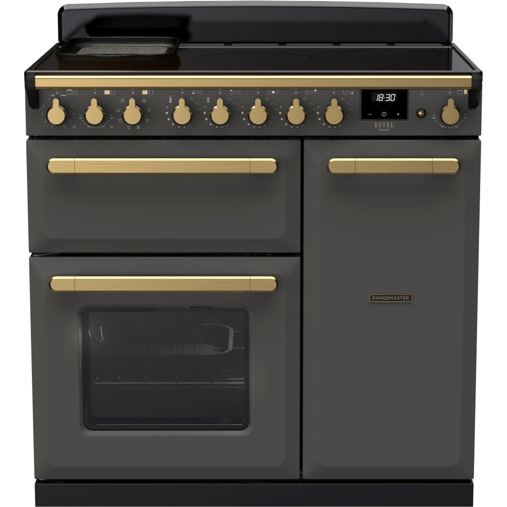 Rangemaster ESDL90EIPSLT/AB1 Estel Deluxe Slate / Antique Brass 90cm Induction Range Cooker - product image 1