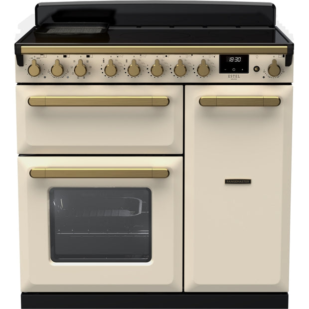 Rangemaster ESDL90EIPPCR/AB1 Estel Deluxe Pale Cream / Antique Brass 90cm Induction Range Cooker - product image 1
