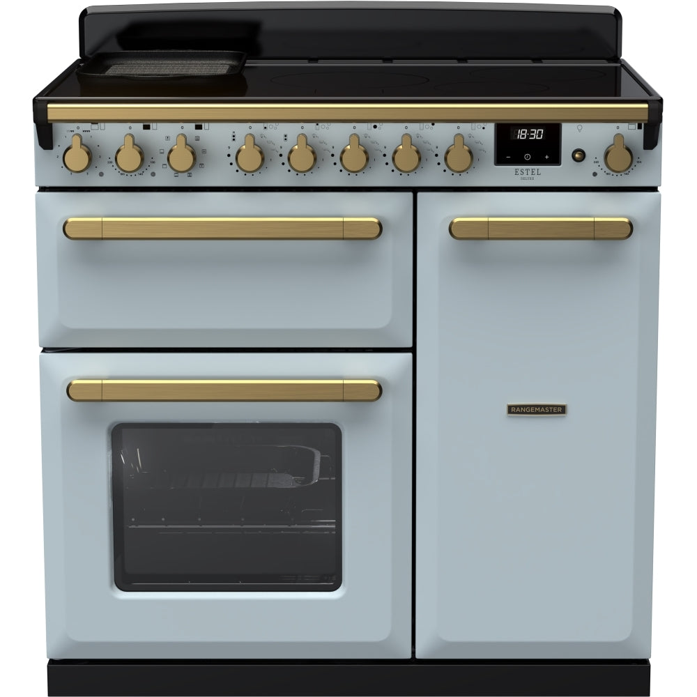 Rangemaster ESDL90EIPMSB/AB1 Estel Deluxe Misty Blue / Antique Brass 90cm Induction Range Cooker - product image 1
