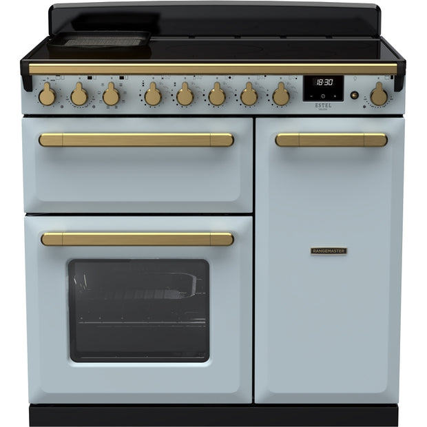 Rangemaster ESDL90EIPMSB/AB1 Estel Deluxe Misty Blue / Antique Brass 90cm Induction Range Cooker - product image 1