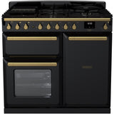Rangemaster ESDL100DFPGBL/AB1 Estel Deluxe Black / Antique Brass 100cm Dual Fuel Range Cooker - product image 1