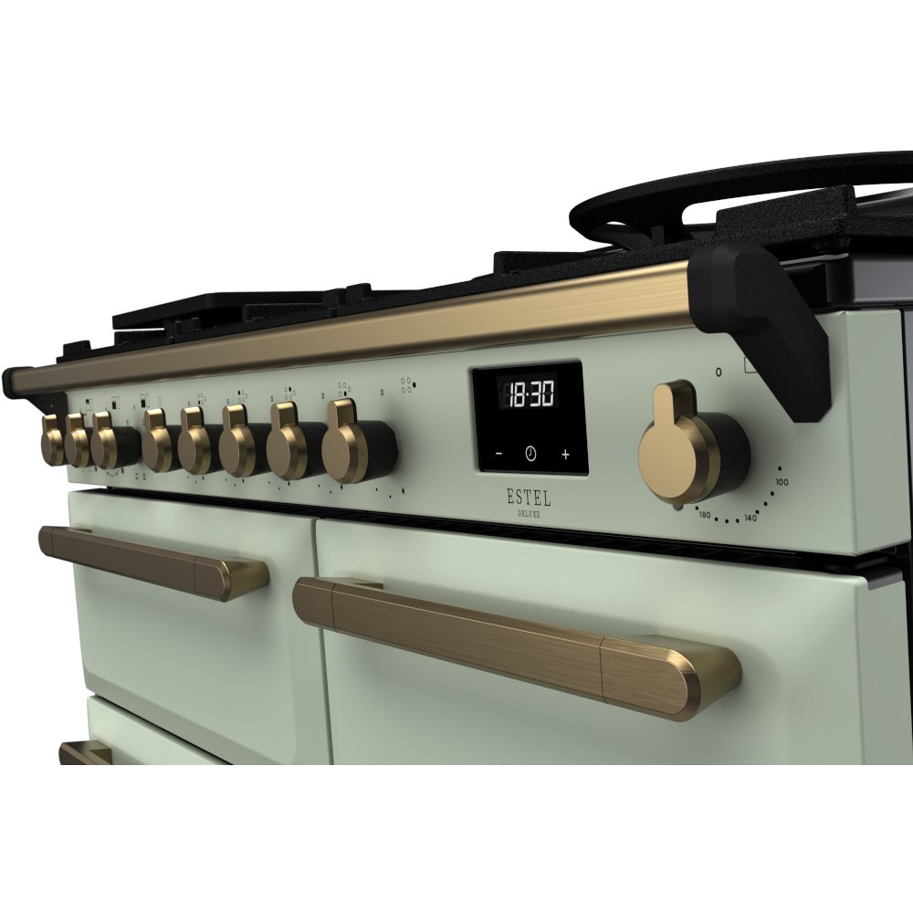 Rangemaster ESDL100DFPMNT/AB1 Estel Deluxe Mint / Antique Brass 100cm Dual Fuel Range Cooker - product image 3