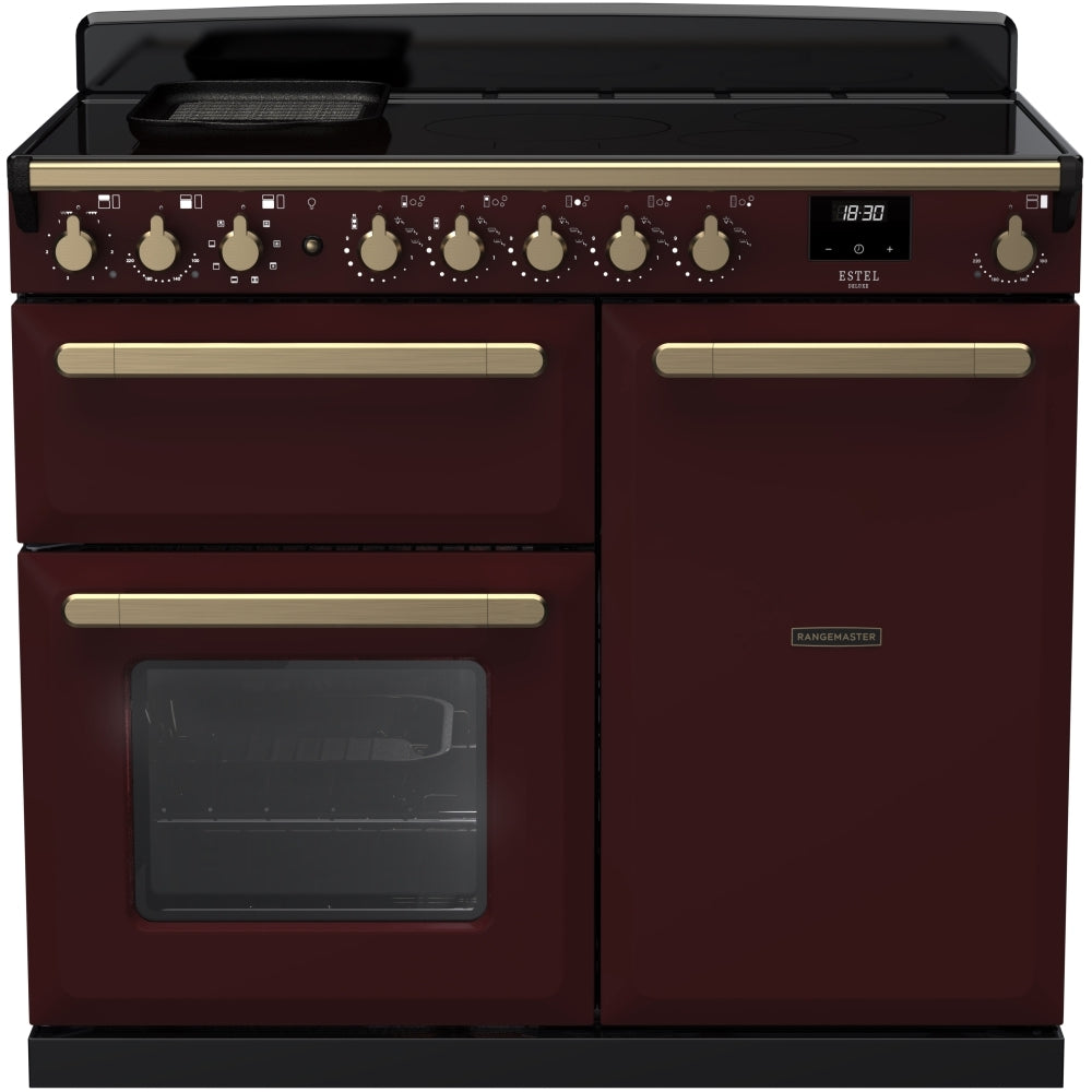 Rangemaster ESDL100EIPBOR/AB1 Estel Deluxe Bordeaux / Antique Brass 100cm Induction Range Cooker - product image 1