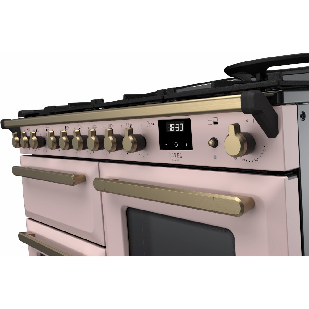 Rangemaster ESDLO110DFPPPK/AB1 Estel Deluxe Pale Pink / Antique Brass 110cm Dual Fuel Range Cooker - product image 3