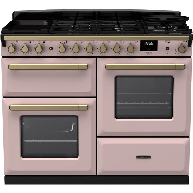 Rangemaster ESDLO110DFPPPK/AB1 Estel Deluxe Pale Pink / Antique Brass 110cm Dual Fuel Range Cooker - product image 1
