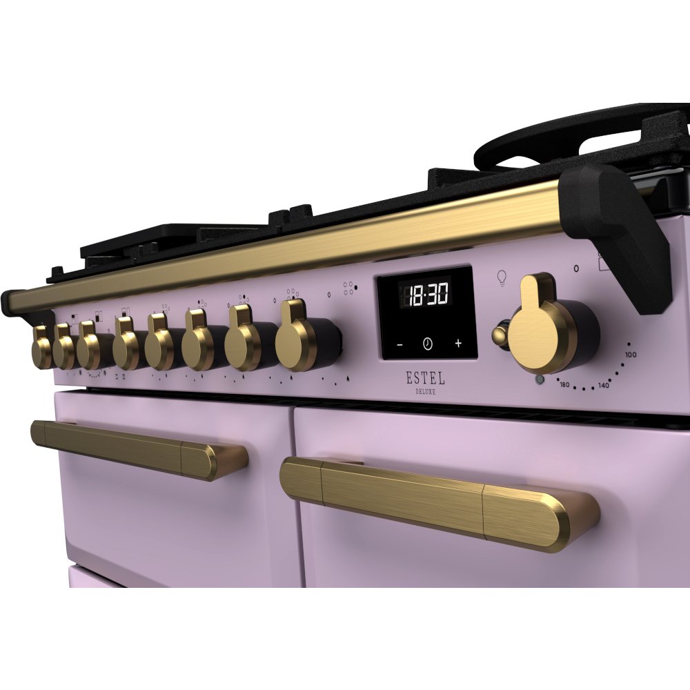Rangemaster ESDL90DFPHTH/AB1 Estel Deluxe Heather / Antique Brass 90cm Dual Fuel Range Cooker - product image 3