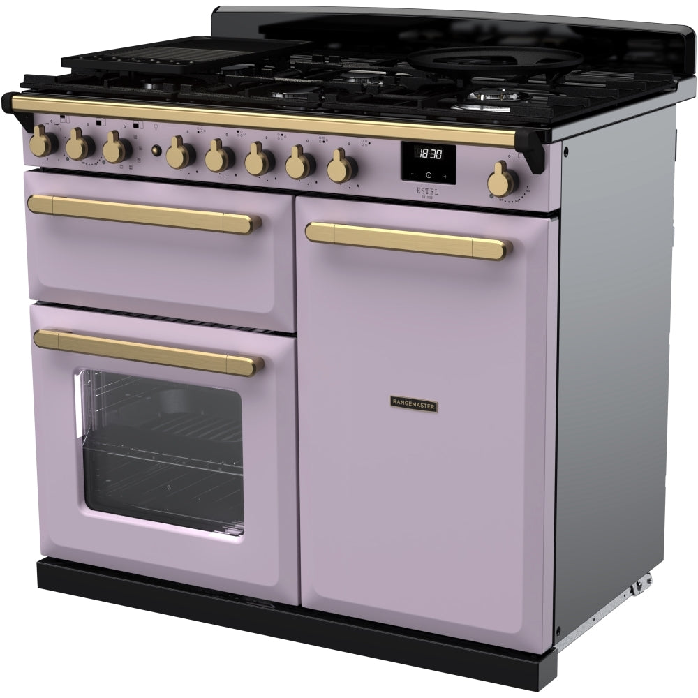 Rangemaster ESDL100DFPHTH/AB1 Estel Deluxe Heather / Antique Brass 100cm Dual Fuel Range Cooker - product image 2