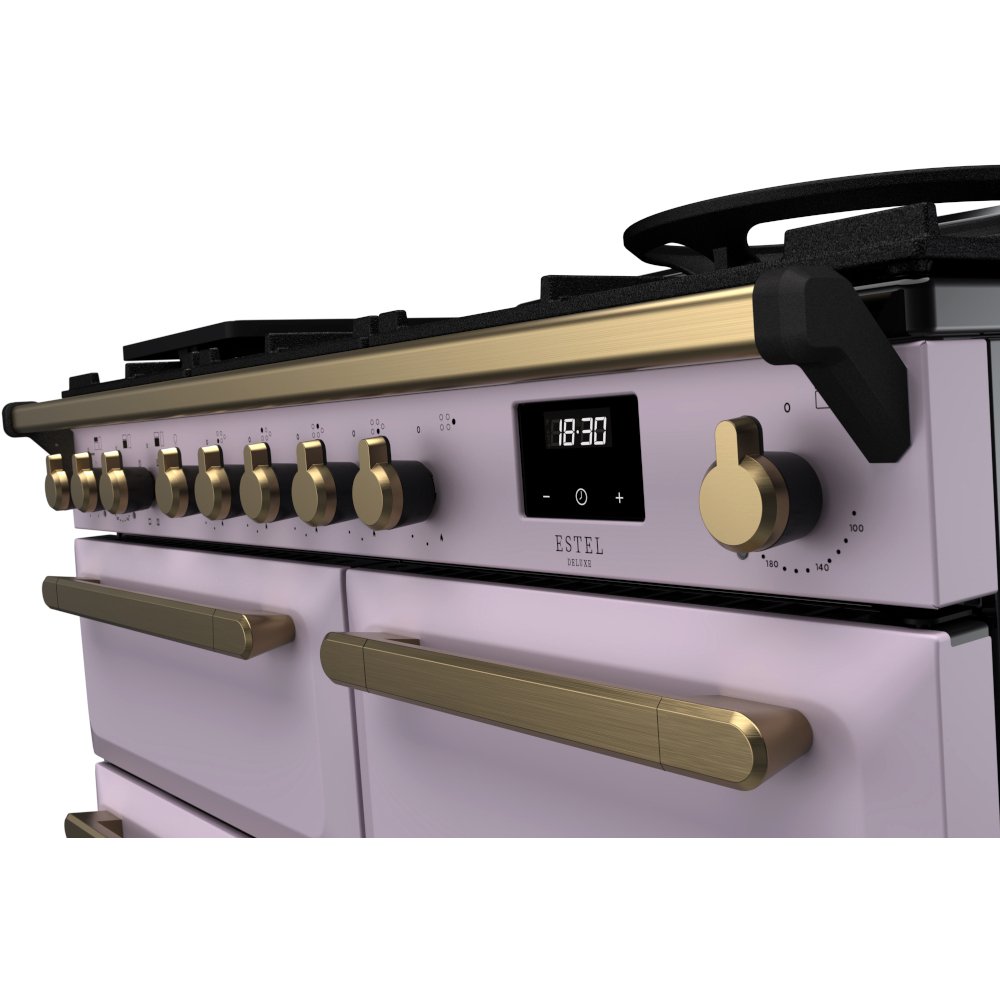 Rangemaster ESDL100DFPHTH/AB1 Estel Deluxe Heather / Antique Brass 100cm Dual Fuel Range Cooker - product image 3