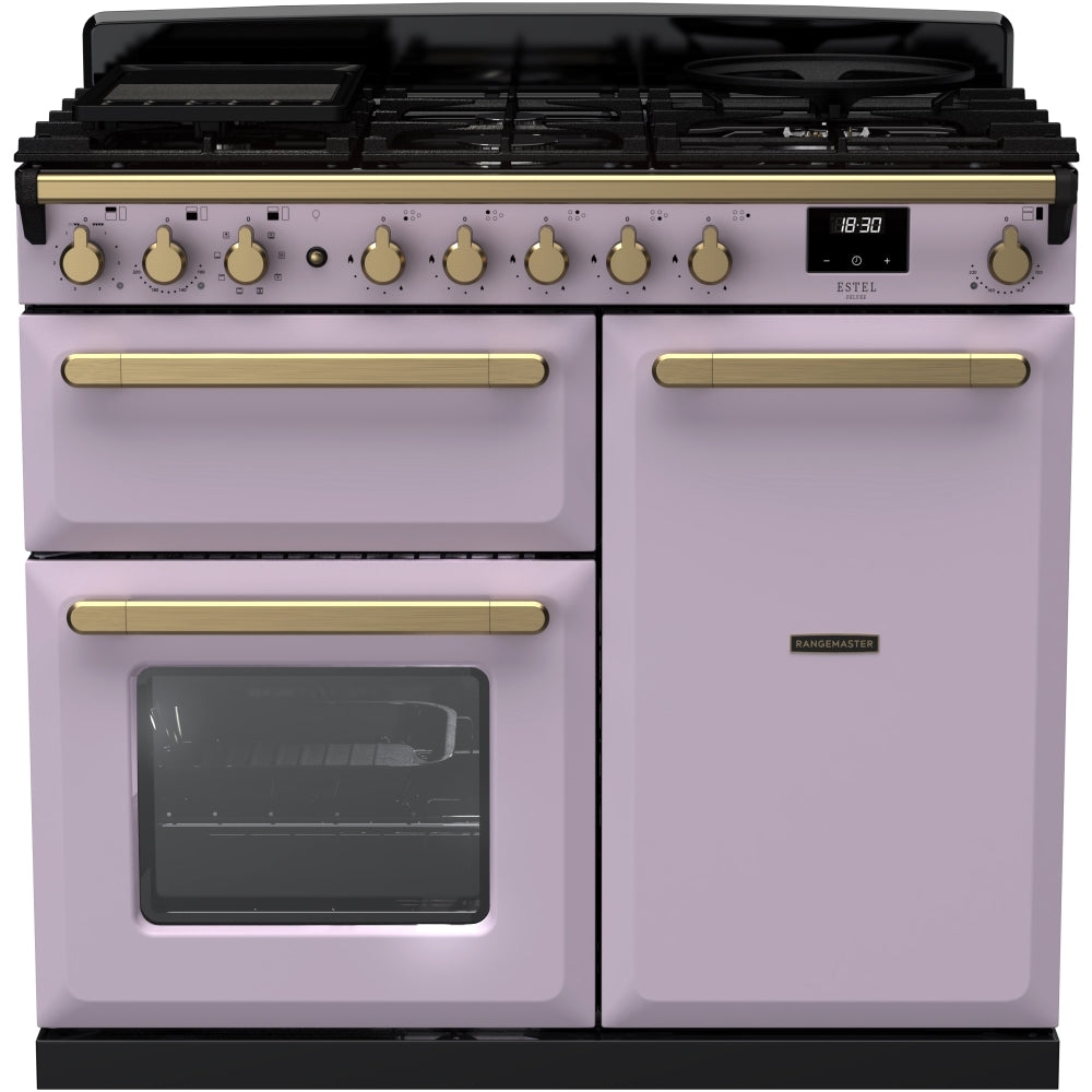 Rangemaster ESDL100DFPHTH/AB1 Estel Deluxe Heather / Antique Brass 100cm Dual Fuel Range Cooker - product image 1