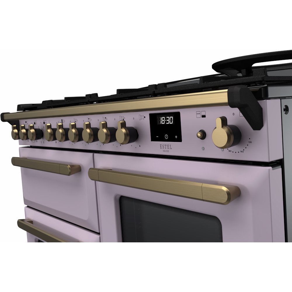 Rangemaster ESDLO110DFPHTH/AB1 Estel Deluxe Heather / Antique Brass 110cm Dual Fuel Range Cooker - product image 3