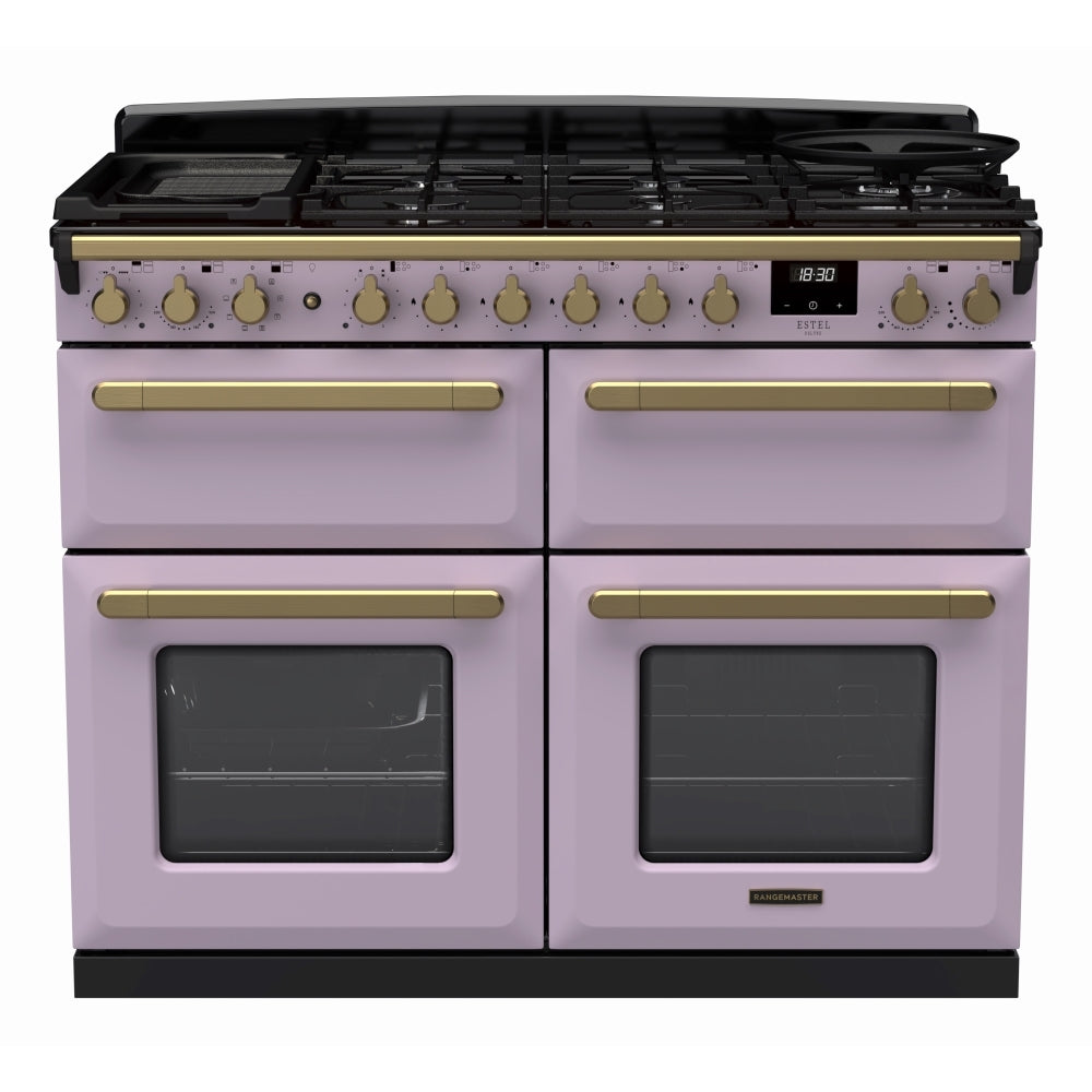 Rangemaster ESDLB110DFPHTH/AB1 Estel Deluxe Heather / Antique Brass 110cm Dual Fuel Range Cooker - product image 1