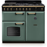 Rangemaster CLDL100DFPMGR/AB1 Classic Deluxe Mineral Green / Antique Brass 100cm Dual Fuel Range Cooker - product image 1