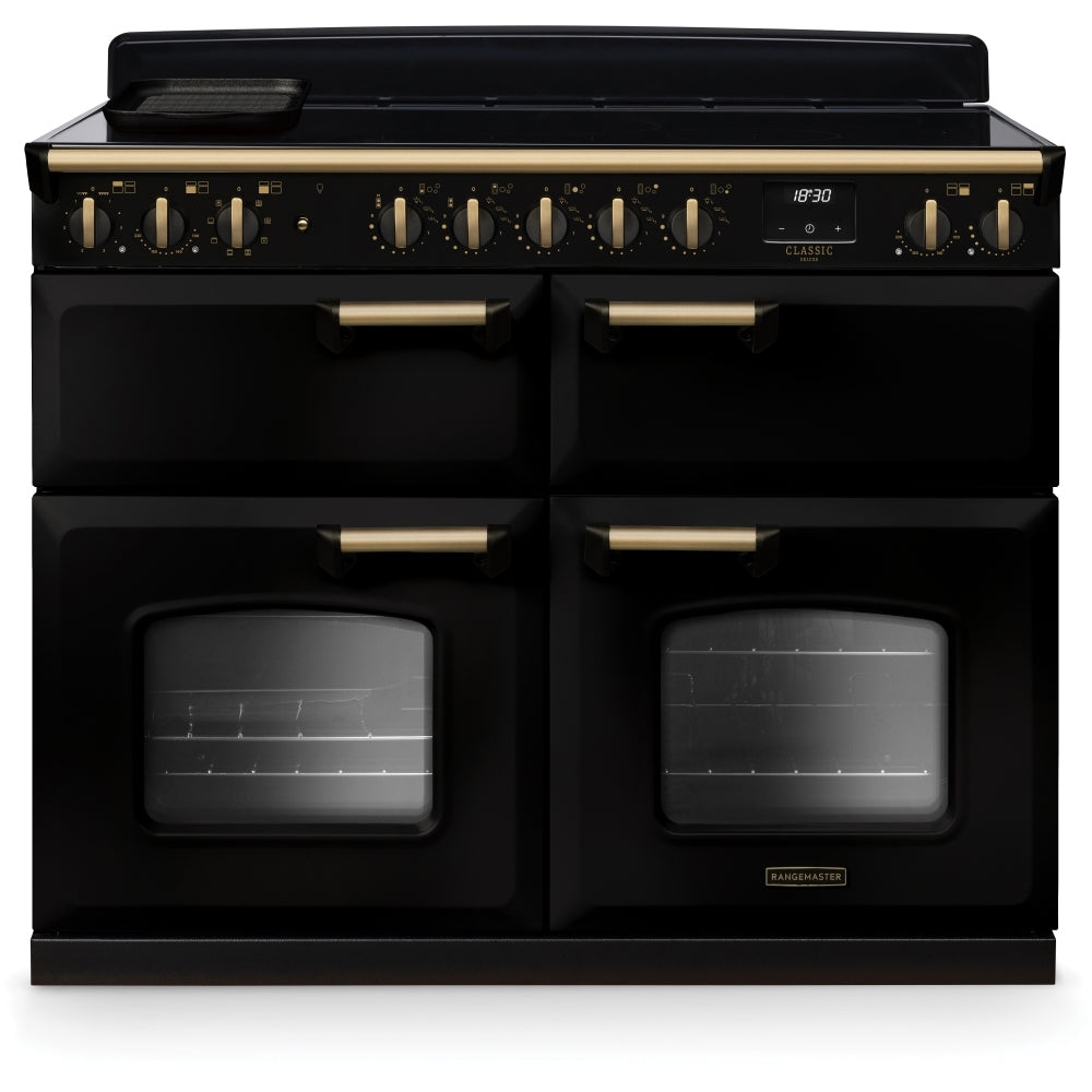 Rangemaster CLDLB110EIPGBL/AB1 Classic Deluxe Gloss Black / Antique Brass 110cm Induction Range Cooker - product image 1