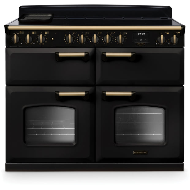 Rangemaster CLDLB110EIPCBL/AB1 Classic Deluxe Charoal Black / Antique Brass 110cm Induction Range Cooker - product image 1