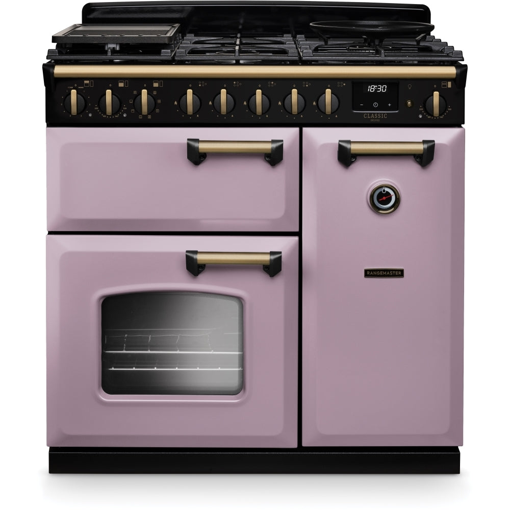 Rangemaster CLDL90DFPHTH/AB1 Classic Deluxe Heather / Antique Brass 90cm Dual Fuel Range Cooker - product image 1