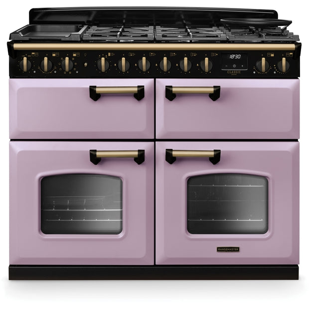 Rangemaster CLDLB110DFPHTH/AB1 Classic Deluxe Heather / Antique Brass 110cm Dual Fuel Range Cooker - product image 1