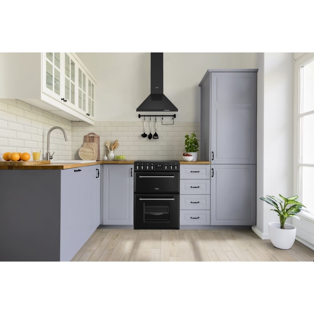 Ceramic Electric Cooker with Double Oven, Black, A Rated - Belling Farmhouse 60E