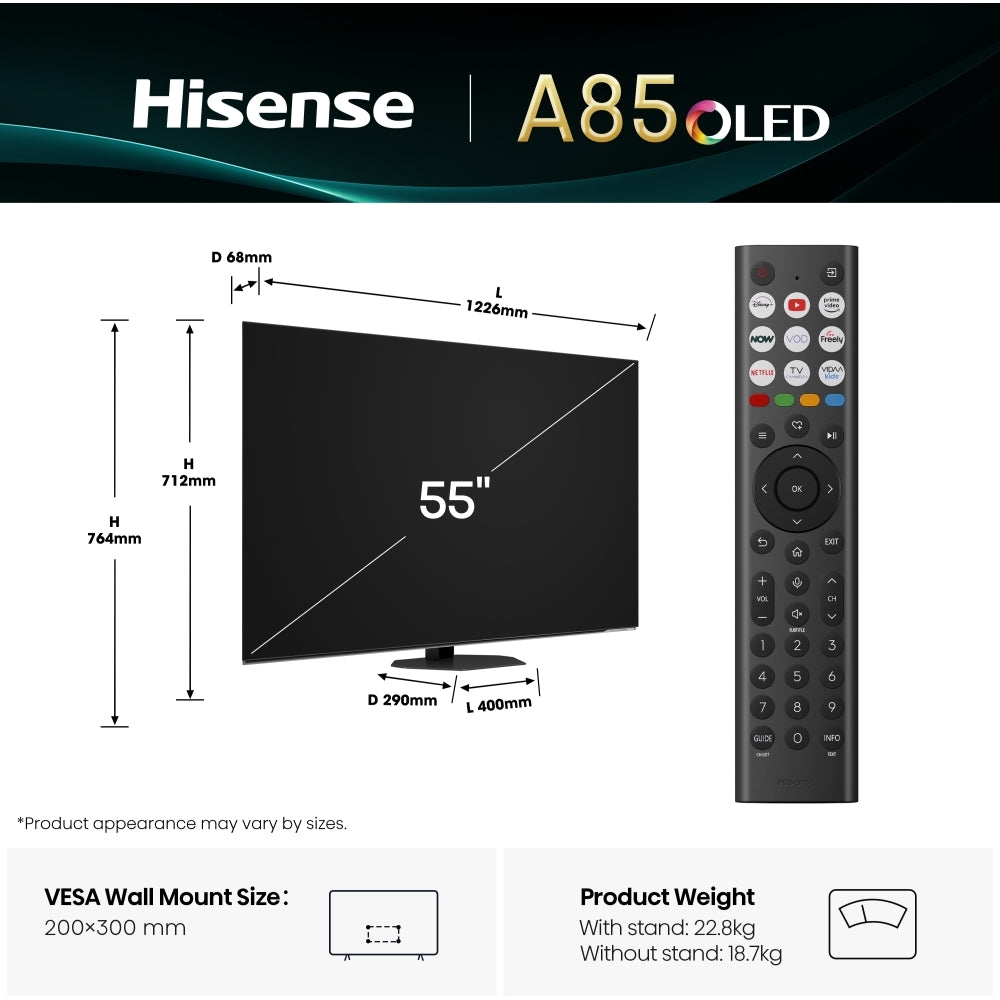 Hisense 55A85QTUK 55" OLED Smart Television - product image 2