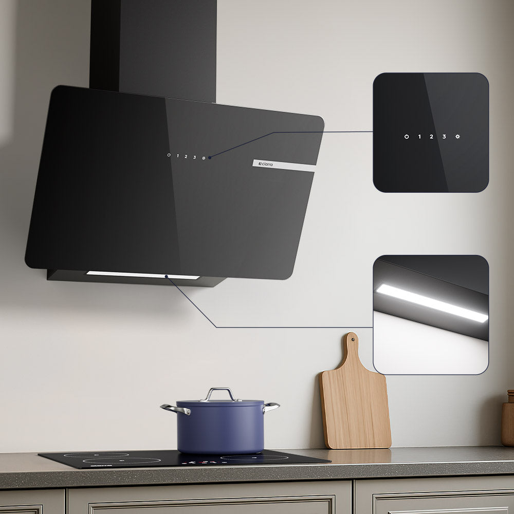 CIARRA 60cm Black Angled Cooker Hood Touch Control CBCB6765B-OW