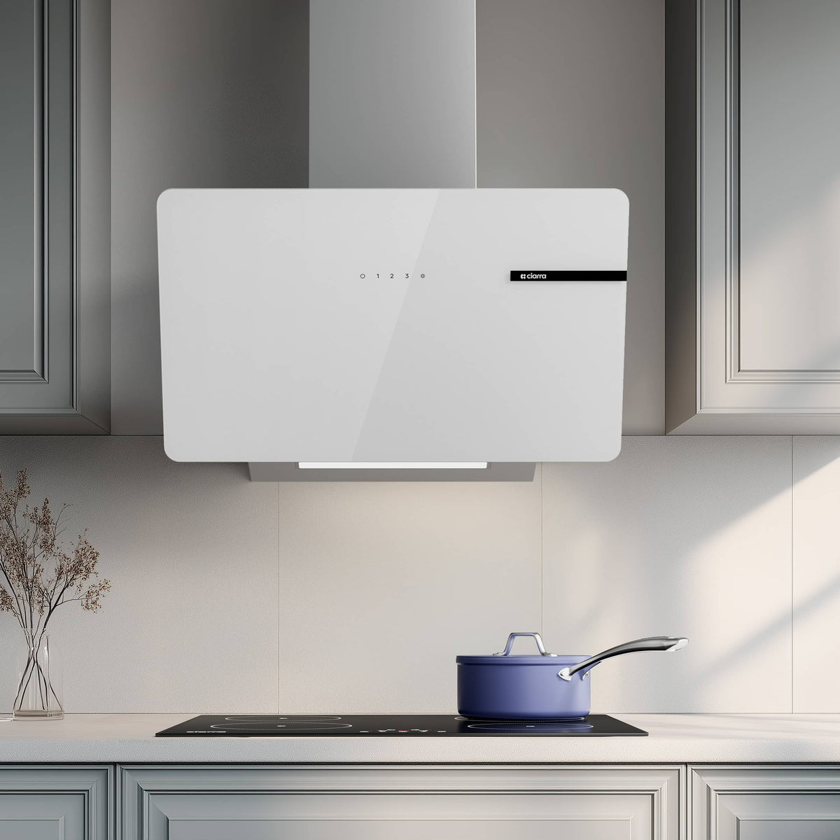 CIARRA 60cm White Angled Cooker Hood Touch Control CBCS6765B-OW
