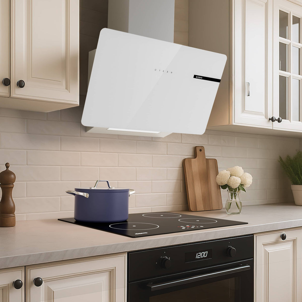 CIARRA 60cm White Angled Cooker Hood Touch Control CBCS6765B-OW