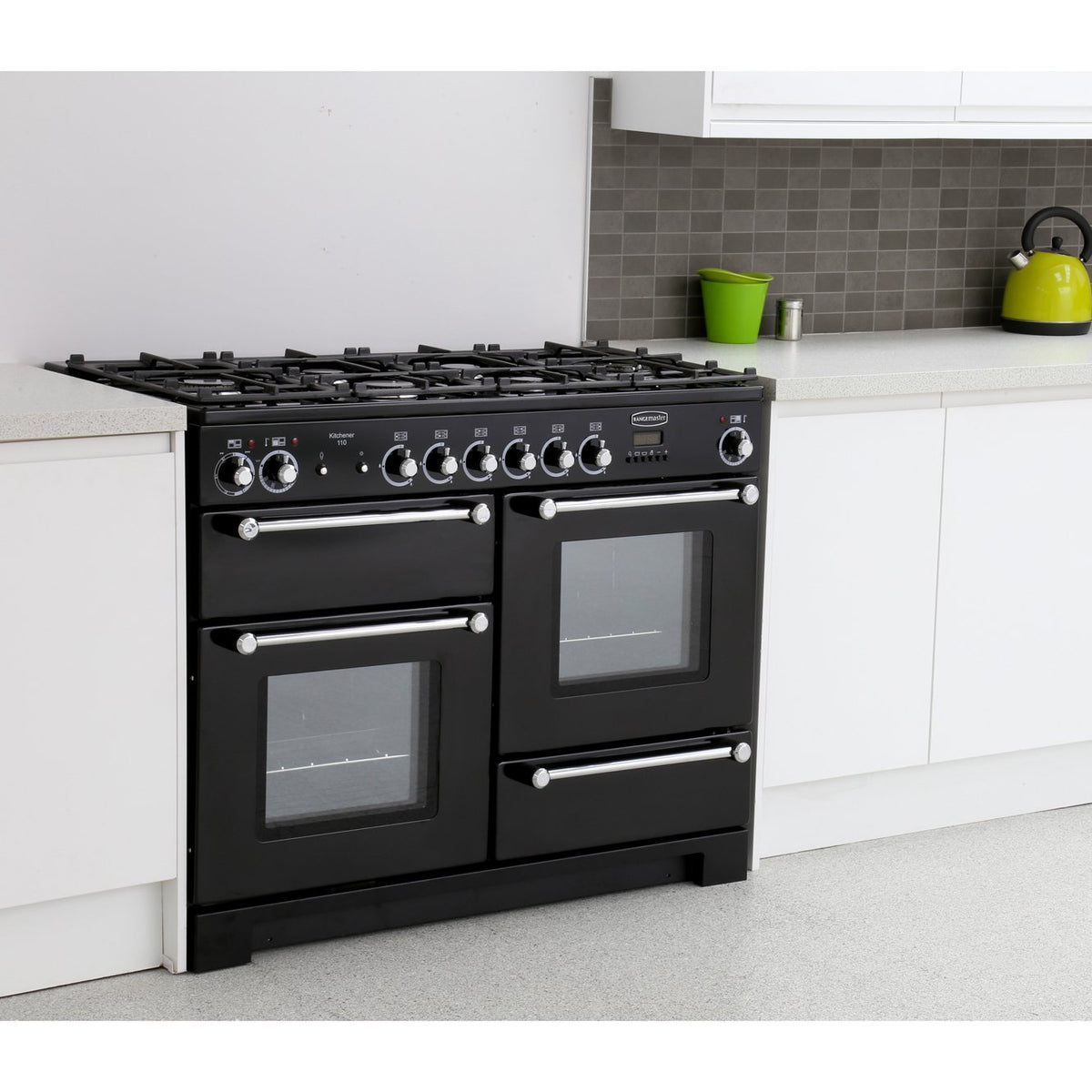 Rangemaster KCH110DFFBL/C Kitchener Black / Chrome 110cm Dual Fuel Range Cooker - product image 2