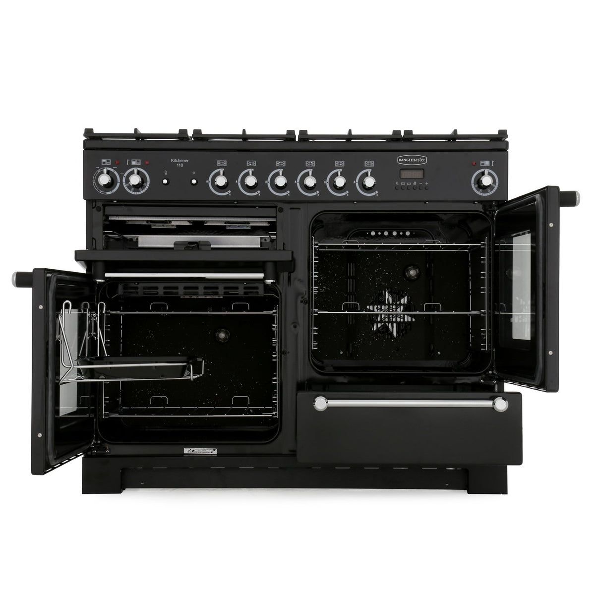 Rangemaster KCH110DFFBL/C Kitchener Black / Chrome 110cm Dual Fuel Range Cooker - product image 4