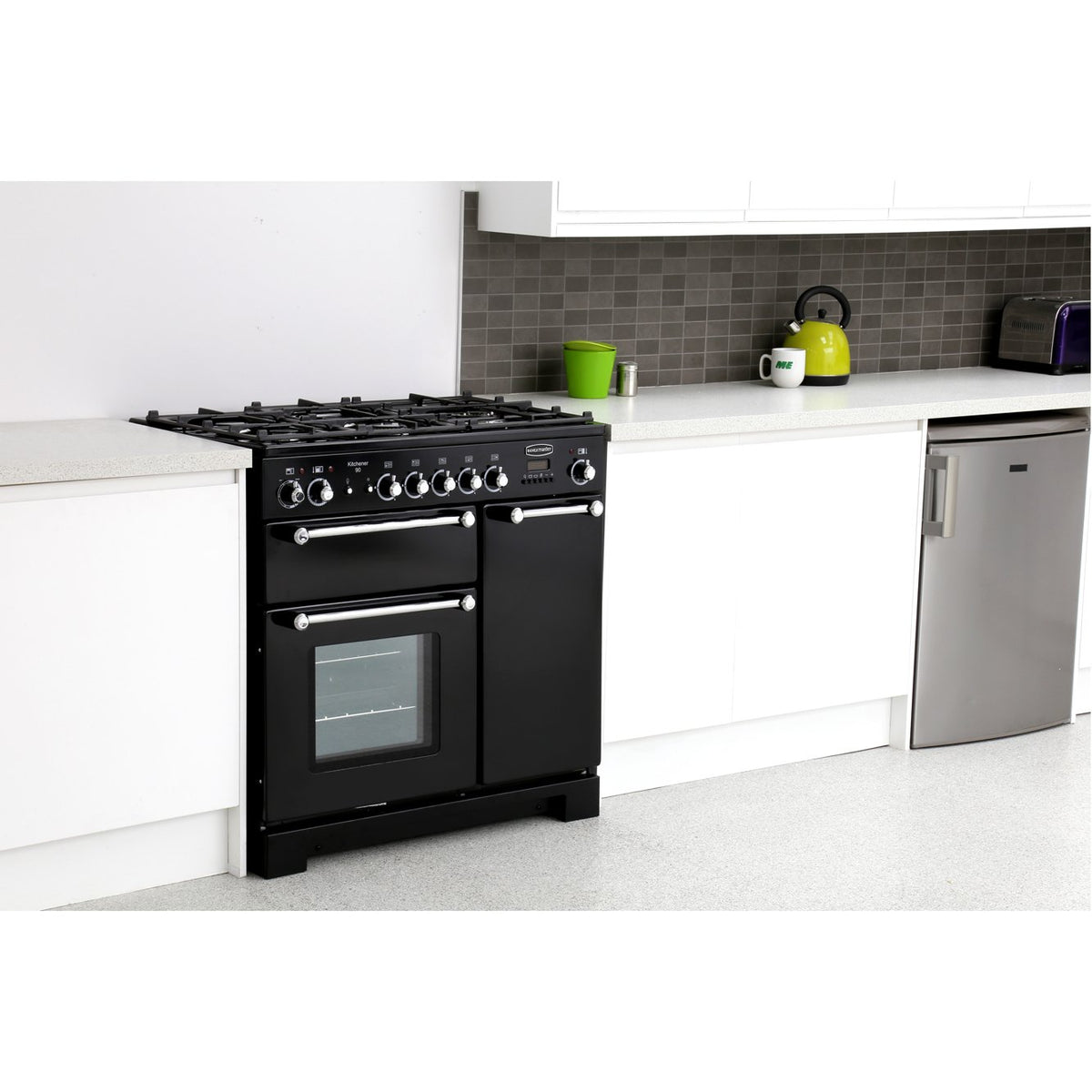 Rangemaster KCH90DFFBL/C Kitchener Black / Chrome 90cm Dual Fuel Range Cooker - product image 2