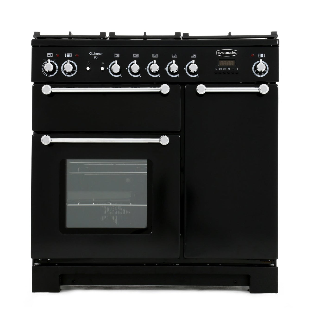 Rangemaster KCH90DFFBL/C Kitchener Black / Chrome 90cm Dual Fuel Range Cooker - product image 3