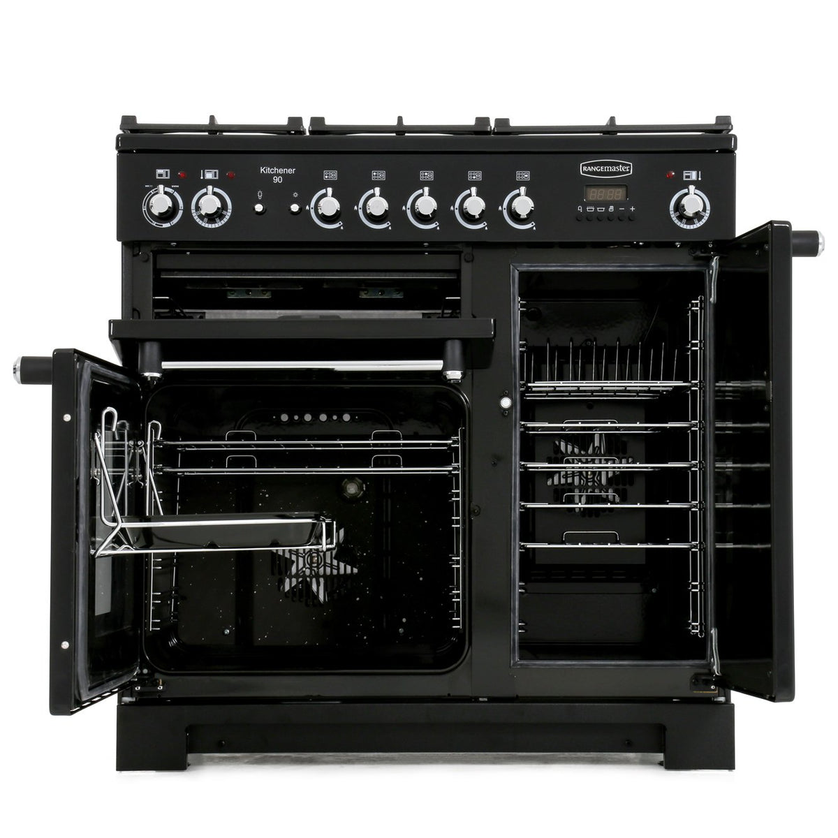 Rangemaster KCH90DFFBL/C Kitchener Black / Chrome 90cm Dual Fuel Range Cooker - product image 5