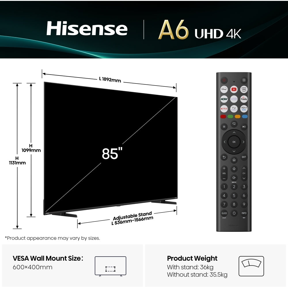 Hisense 85A6QTUK 85" LED Smart Television - product image 4