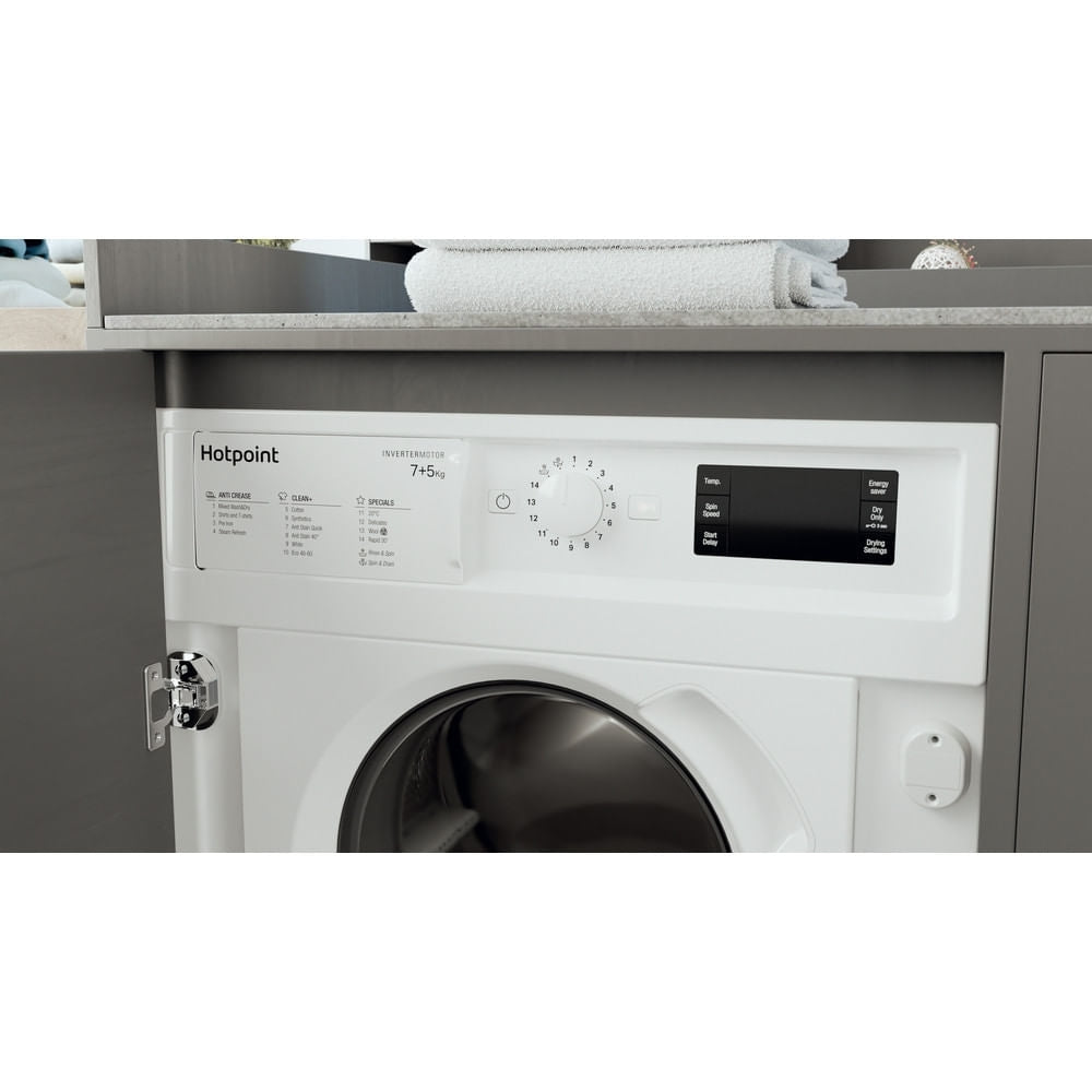 Hotpoint BIWDHG75148UKN Integrated Washer Dryer, 7kg/5kg, 1400 Spin, White, E Rated - image 7