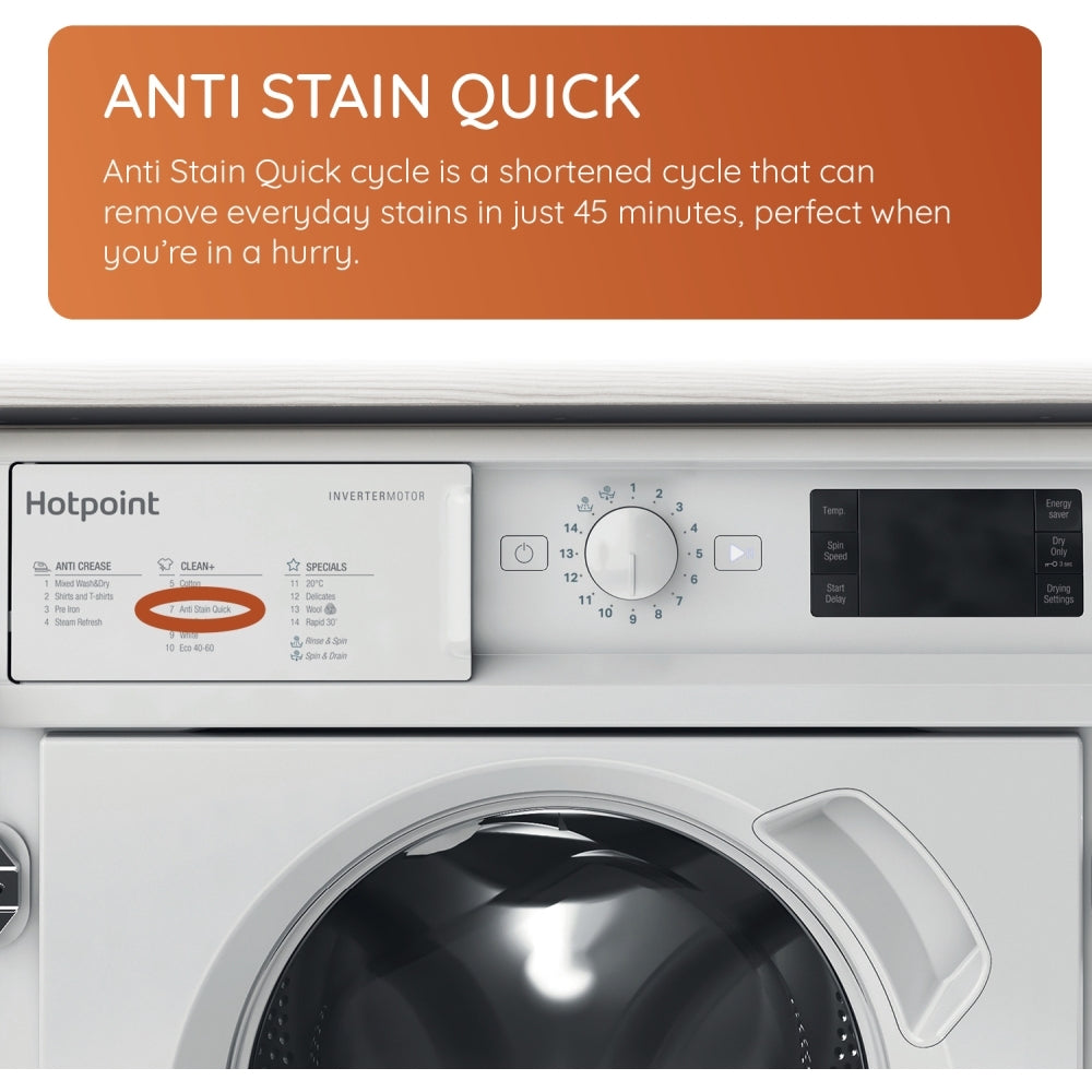 Hotpoint BIWDHG861485UK Integrated Washer Dryer, 8kg/6kg, 1400 Spin, White, D Rated - image 2