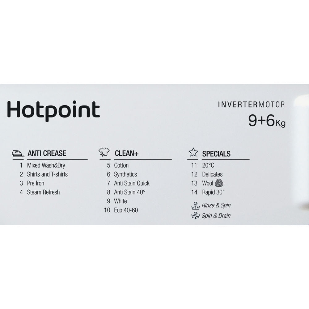 Hotpoint BIWDHG961485UK Integrated Washer Dryer, 9kg/6kg, 1400 Spin, White, D Rated - image 12