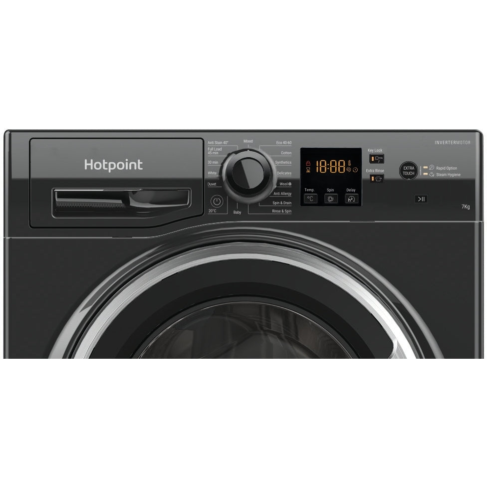 Hotpoint NSWM 7469 BS UK Washing Machine, 7kg, 1400 Spin, Black, A Rated - image 2