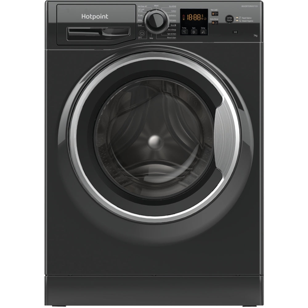 Hotpoint NSWM 7469 BS UK Washing Machine, 7kg, 1400 Spin, Black, A Rated - image 1