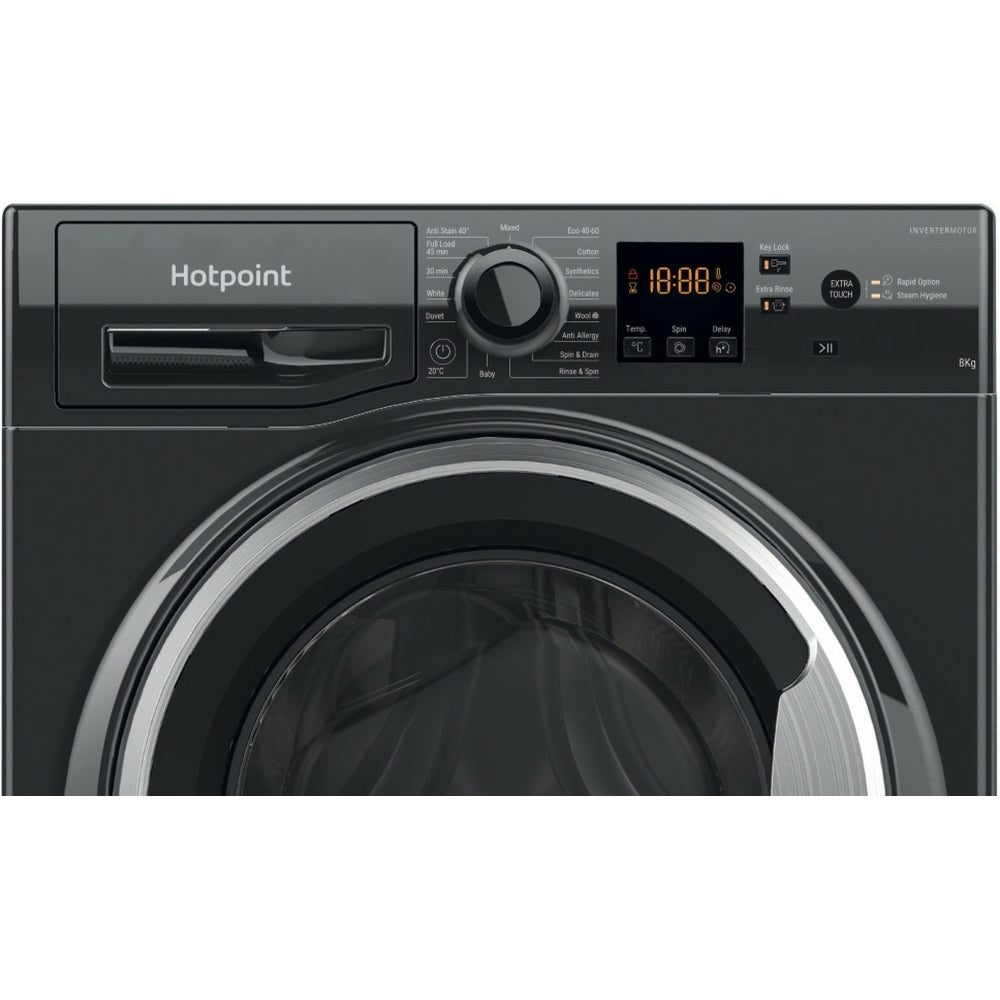 Hotpoint NSWM 846 BS UK Washing Machine, 8kg, 1400 Spin, Black, A Rated - image 9