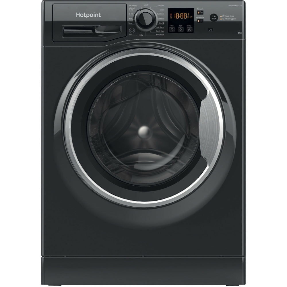 Hotpoint NSWM 846 BS UK Washing Machine, 8kg, 1400 Spin, Black, A Rated - image 1
