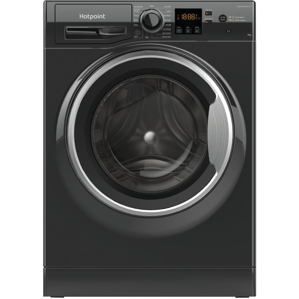 Hotpoint NSWM 946 BS UK Washing Machine, 9kg, 1400 Spin, Black, A Rated - image 1