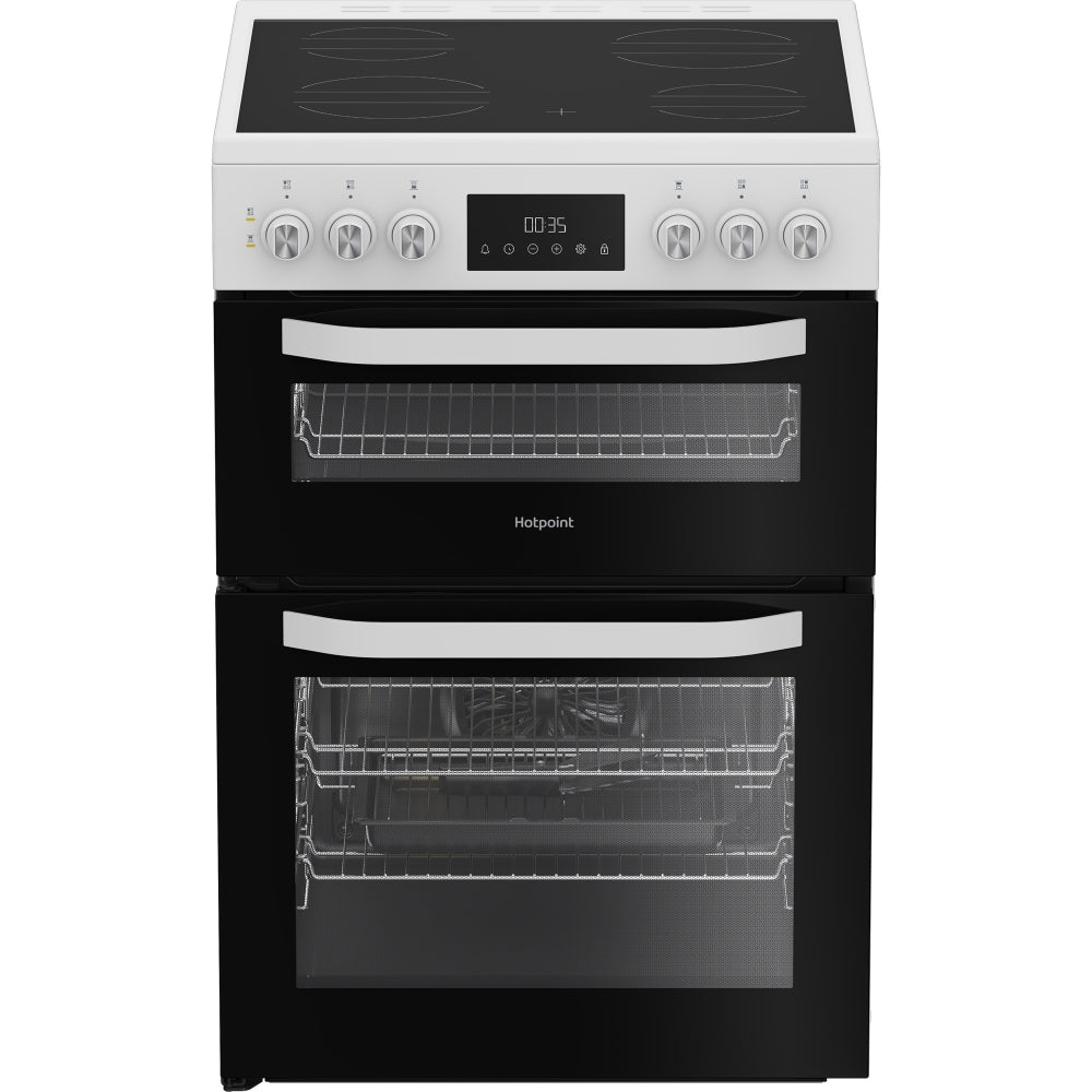 Hotpoint HDE6VDW Ceramic Electric Cooker with Double Oven, White, A Rated - image 1