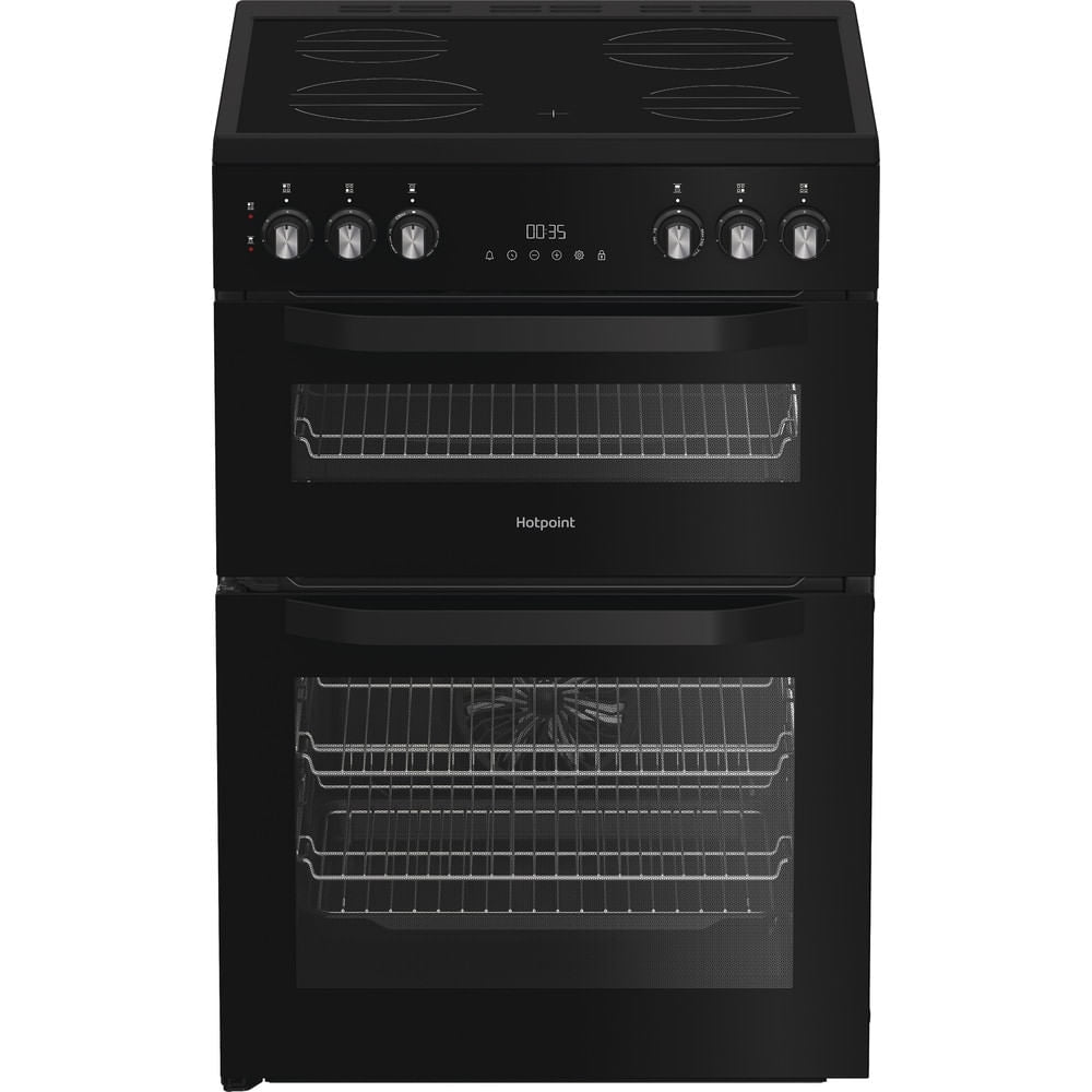 Hotpoint HDE6VDB1 Ceramic Electric Cooker with Double Oven, Black, A Rated - image 1
